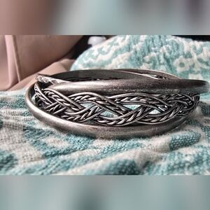 Silver Braided Hammered 4 Entwined Bangles